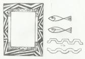 Geometrikus képkeret-minta halakkal